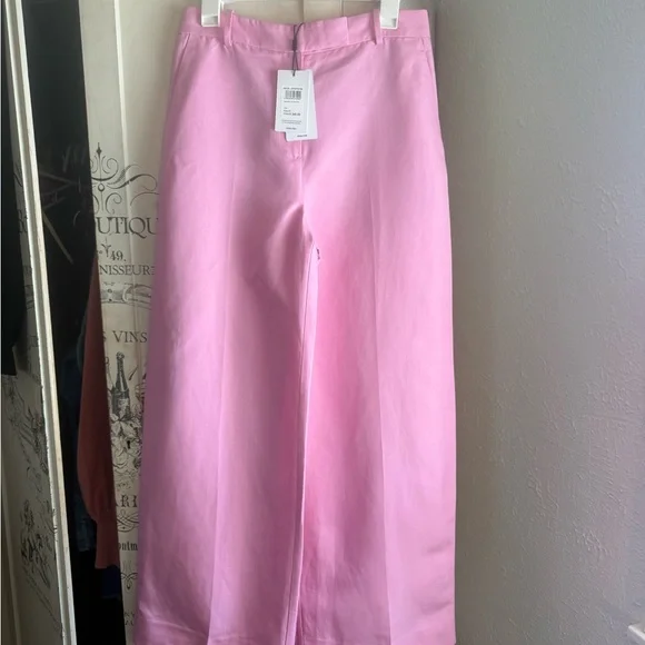 NWT Reiss Raine Tailored Pink Wide-Leg Linen Blend Trouser Pants - Picture 4 of 16